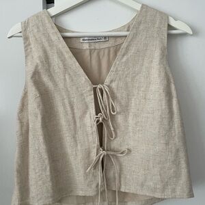 Abercrombie & Fitch Natural Cream Tie-Front Linen-Blend Top